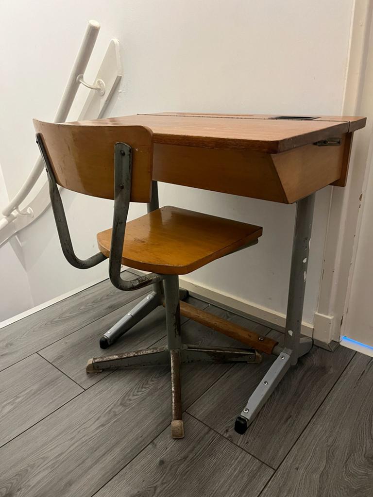Vintage schoolbankje met stoel, Ophalen of Verzenden