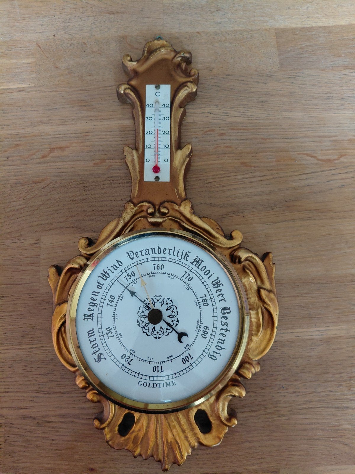 Vintage Barometer en Thermometer - Goudkleurig, Ophalen of Verzenden