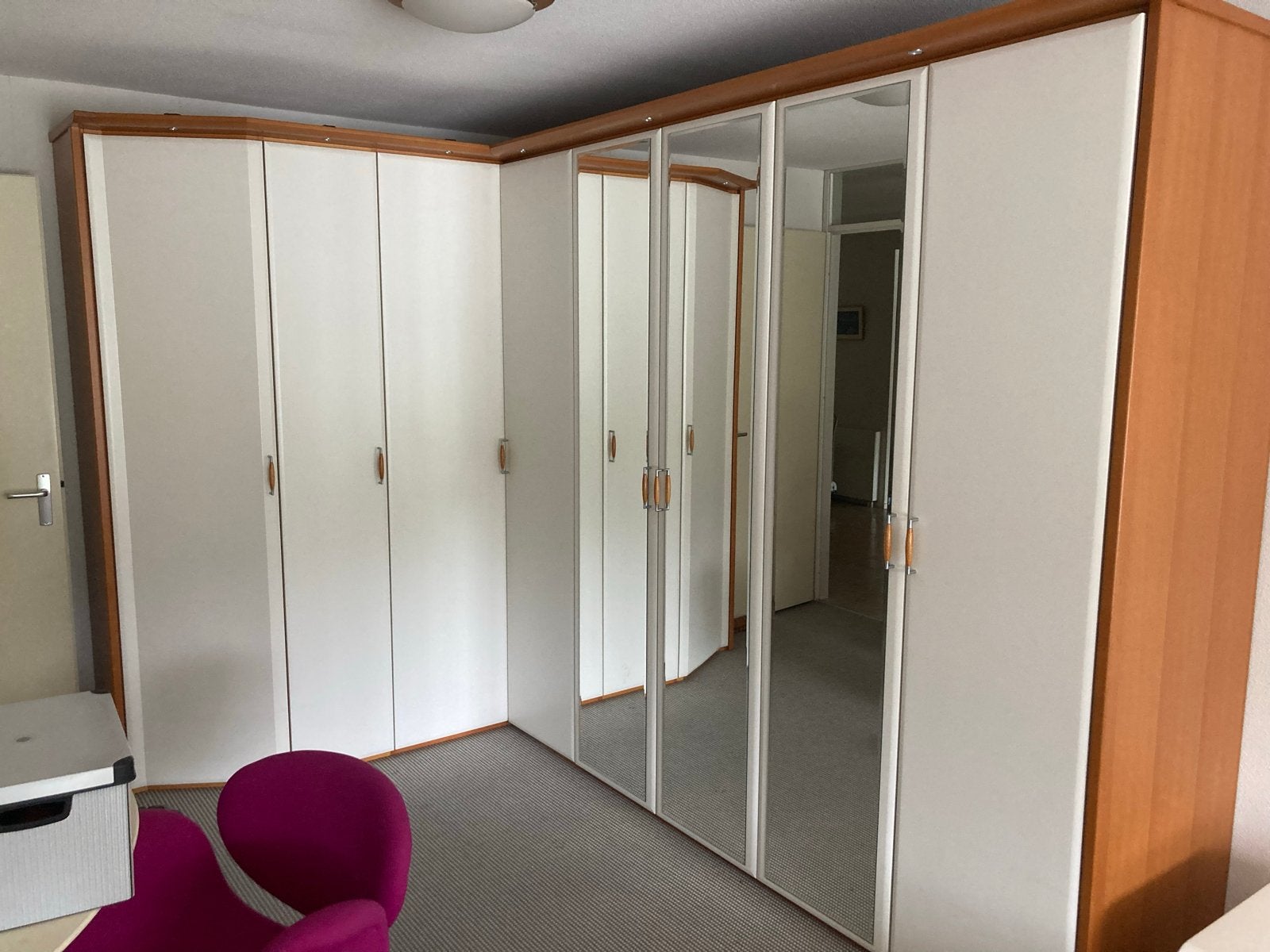 Hoekkledingkast met spiegeldeuren, Gebruikt, 200 cm of meer, Ophalen of Verzenden, Overige houtsoorten