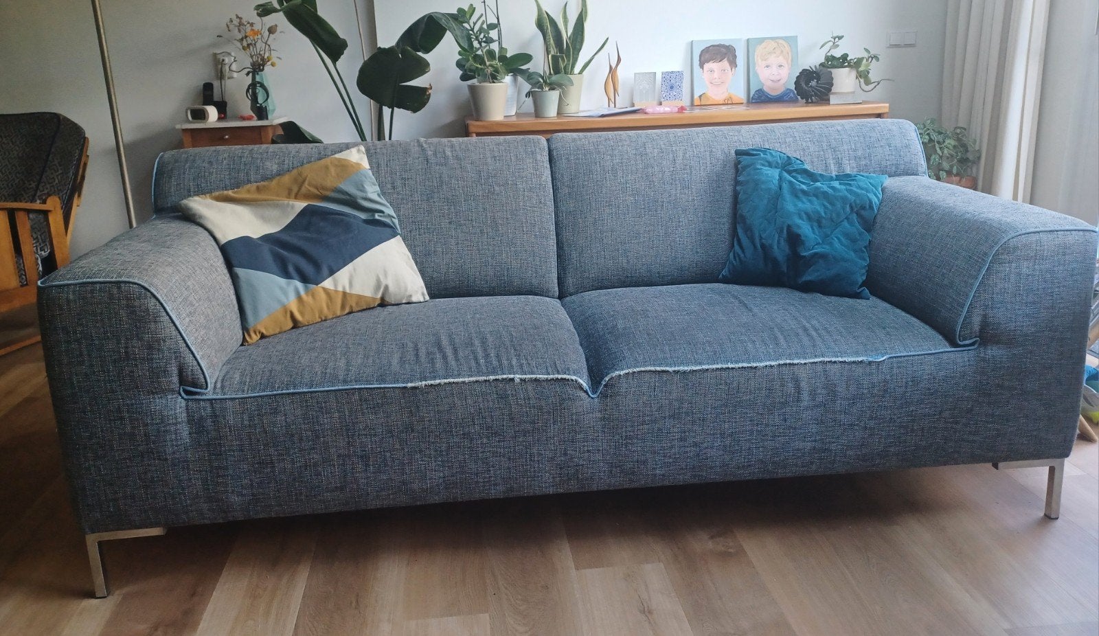 Montel bank blauw-wit geruit, Ophalen, Gebruikt, Driepersoons, 75 tot 100 cm