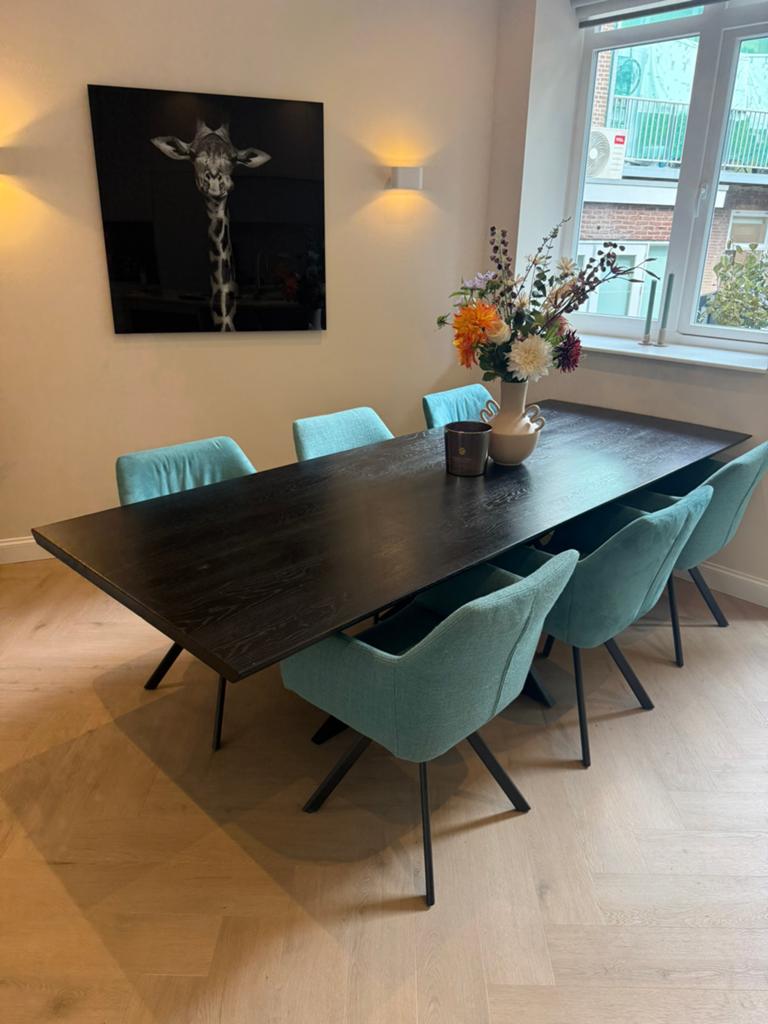 Eikenblad tafel met 6 Pablo eetkamerstoelen - complete set, Huis en Inrichting, Tafels | Eettafels, Ophalen, 100 tot 150 cm, Eikenhout
