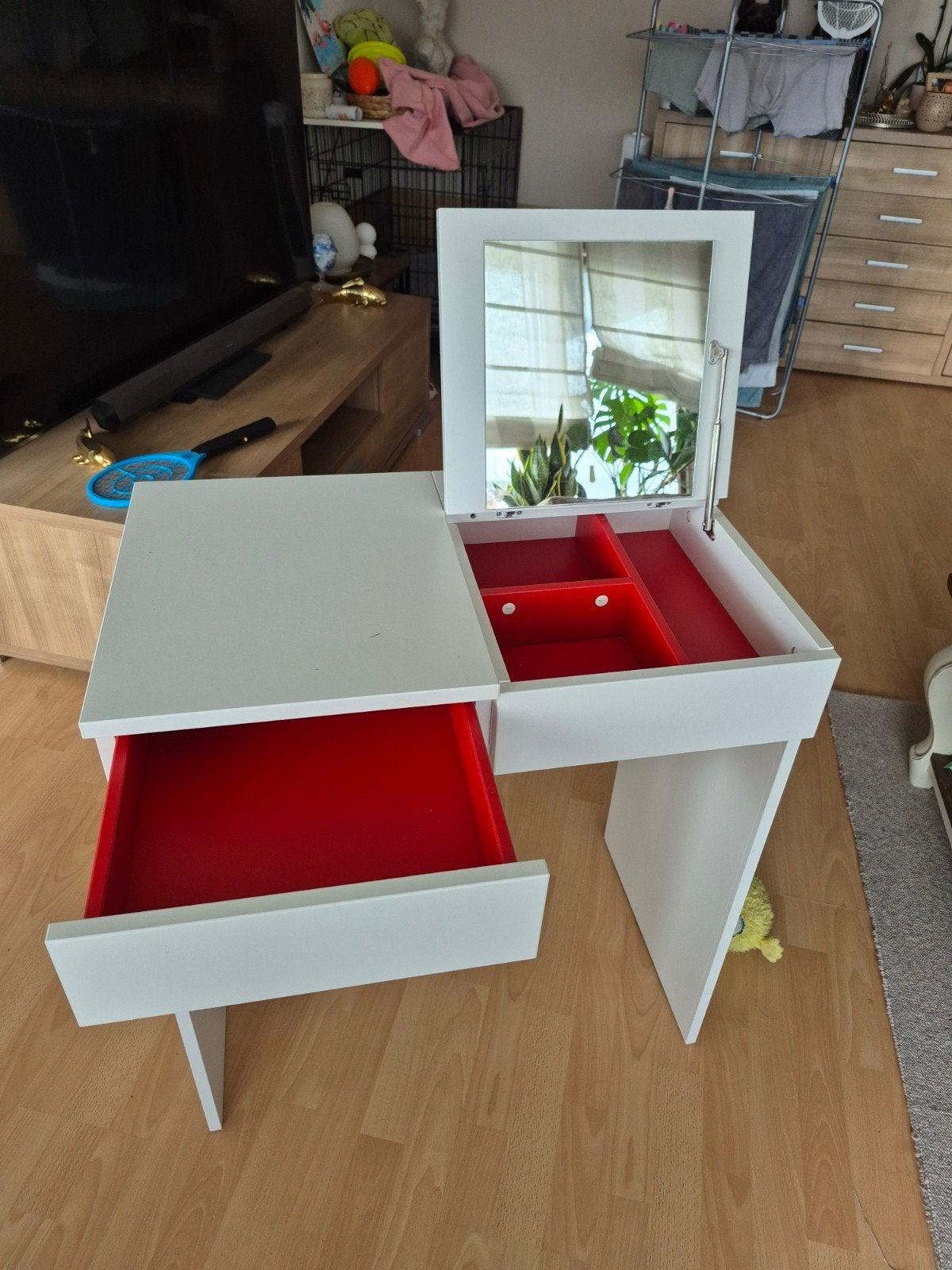 Ikea Witte kaptafel met spiegel en lades, 100 tot 150 cm, Ophalen of Verzenden, Zo goed als nieuw, Minder dan 100 cm