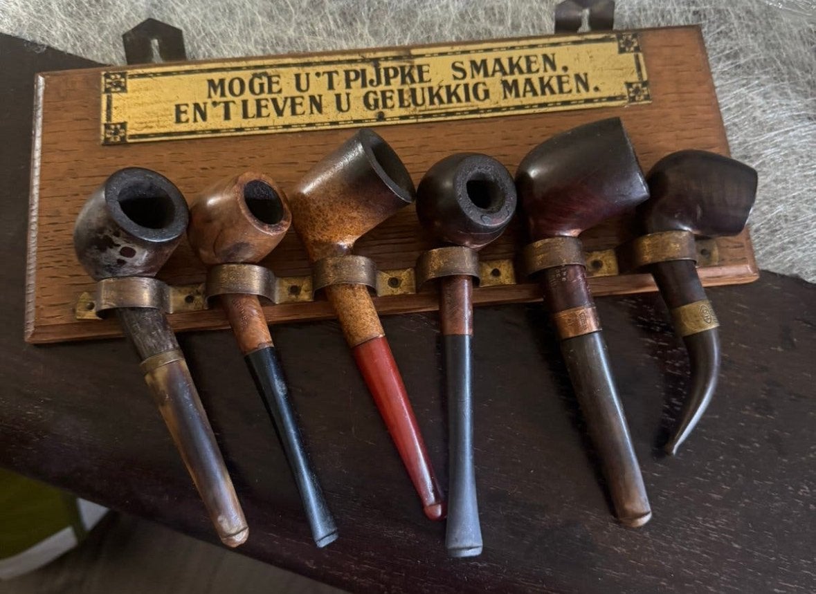 Vintage pijpenrek met 6 diverse pijpen, Verzamelen, Verzenden, Gebruikt, (Water)pijp
