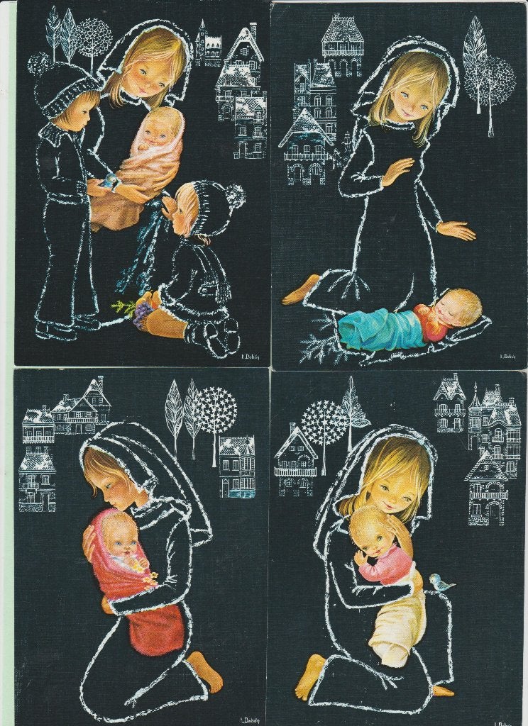 4x Madonna met kind Missiehuis Deurne Kerst/Nieuwjaarskaart, Verzamelen, Ophalen, 1940 tot 1960, Gelopen, Noord-Brabant