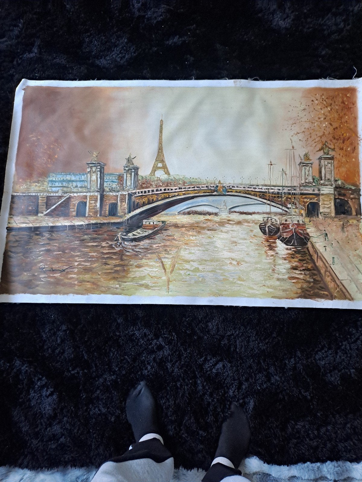 Schilderij: De Eiffeltoren op Zeil, Ophalen of Verzenden, Overige ondergronden