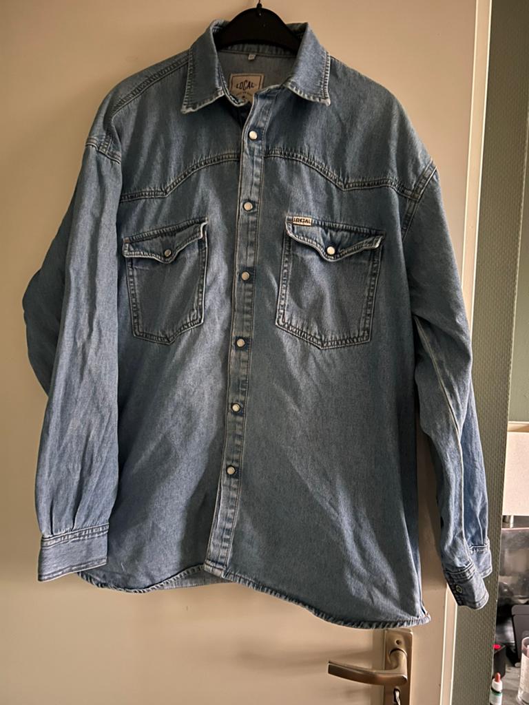 Lichtblauwe spijkerblouse Maat M, Ophalen of Verzenden, Zo goed als nieuw, Blauw
