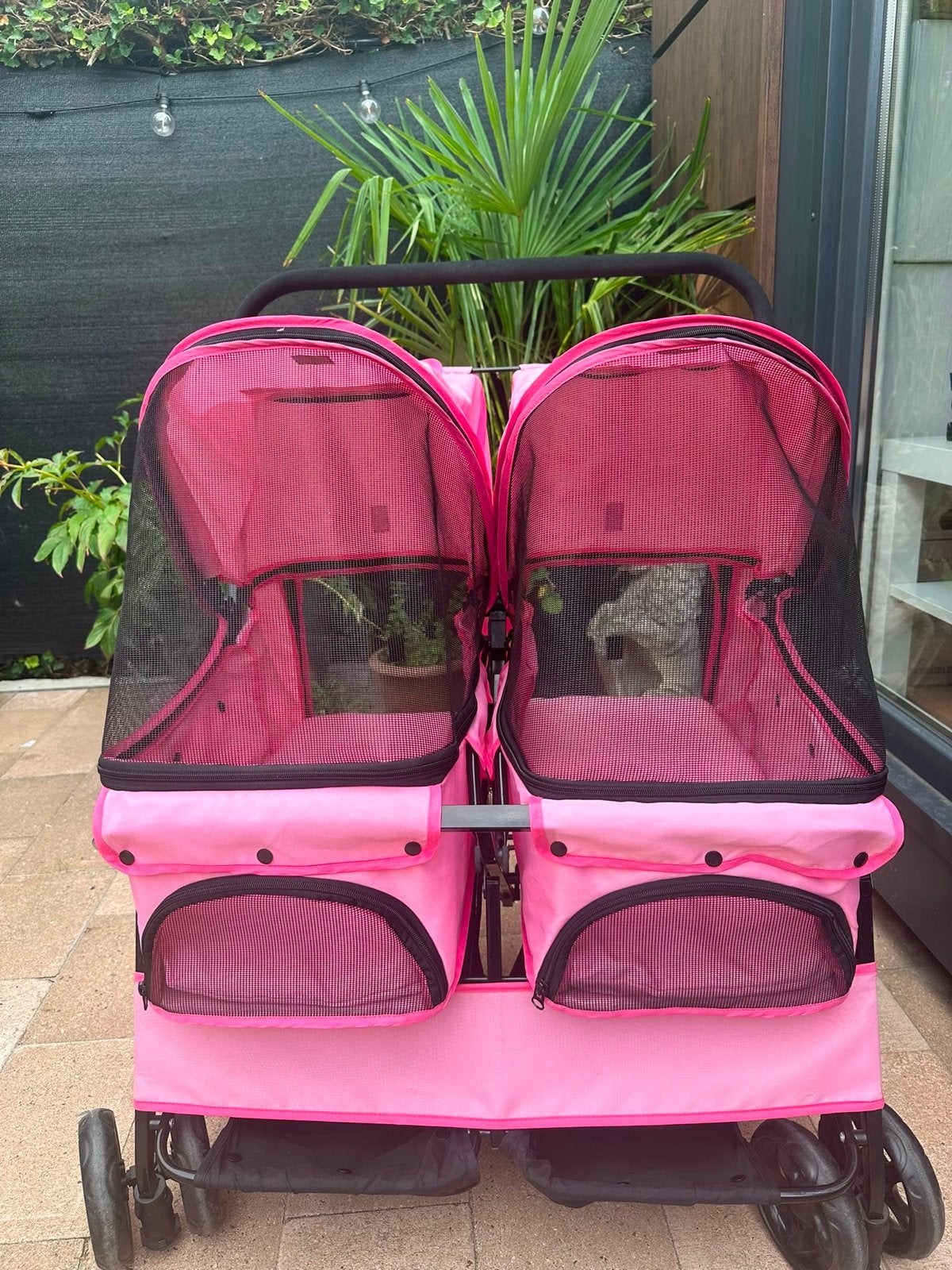 Roze dubbele honden buggy, Ophalen, Zo goed als nieuw