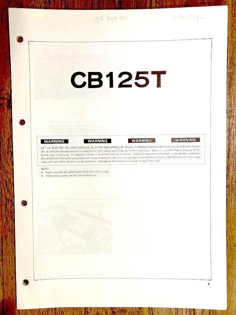 Honda CB125T 1980 Set-up Instructions, Ophalen of Verzenden, Honda