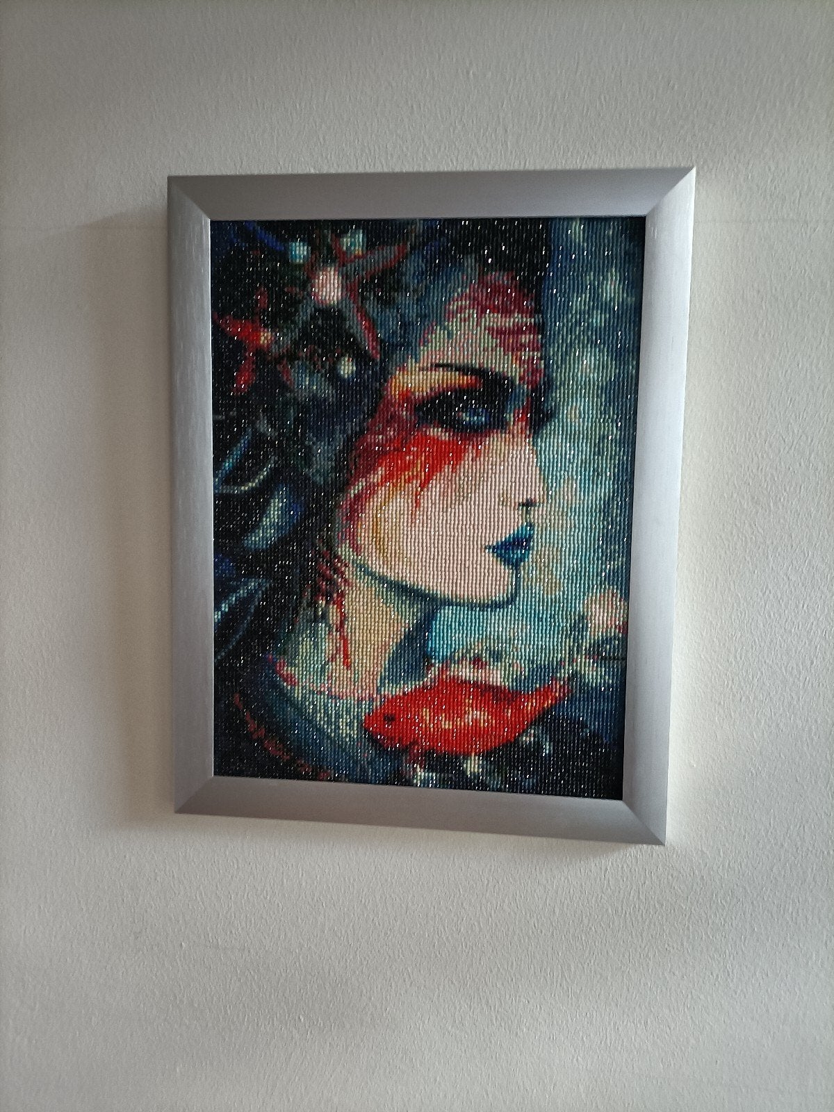 Diamond Painting 'Vrouw met vis' in lijst, Minder dan 50 cm, Oorspronkelijke maker, Overige typen, Nieuw