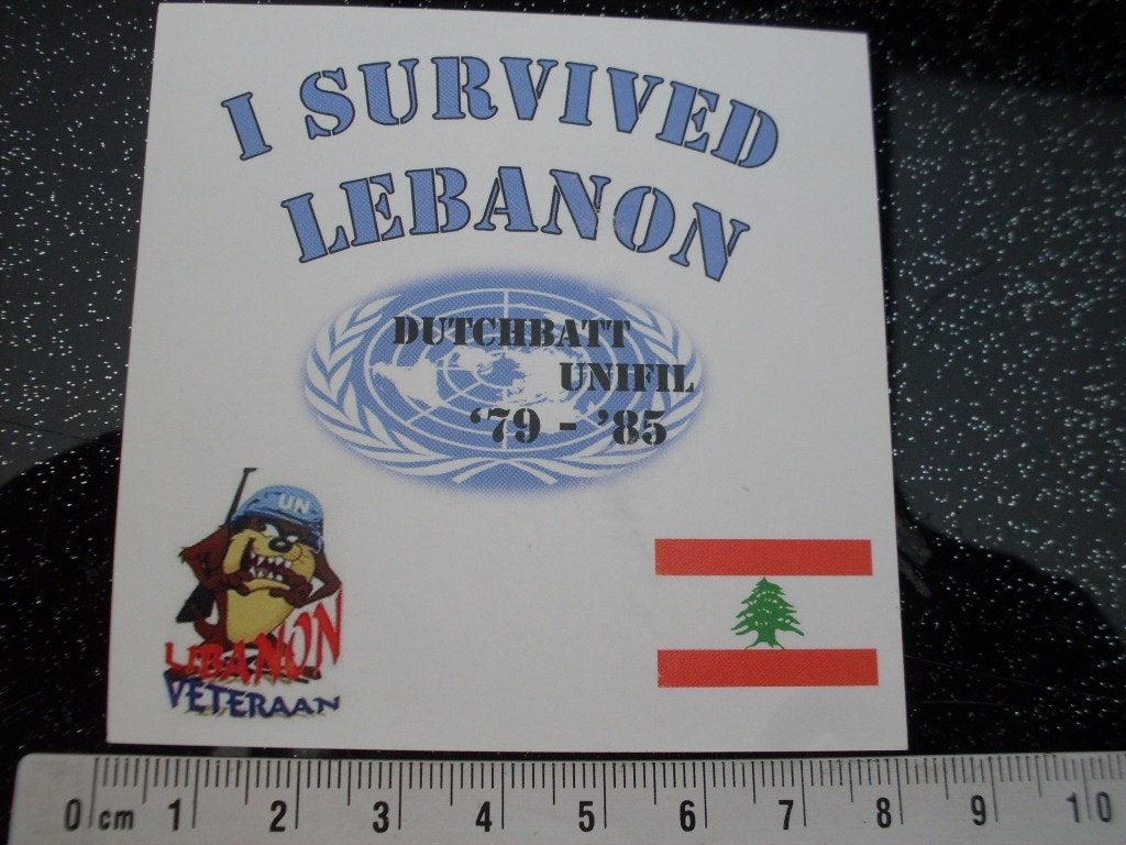 sticker i survived lebanon dutchbat unifil libanon veteraan, Verzenden, Zo goed als nieuw, Bedrijf of Vereniging
