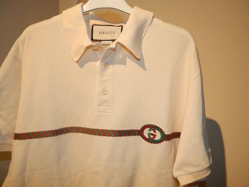 Gucci room kleur polo rood groen stiksel vlecht merklogo M, Kleding | Heren, Polo's, Overige kleuren, Verzenden, Maat 56/58 (XL)