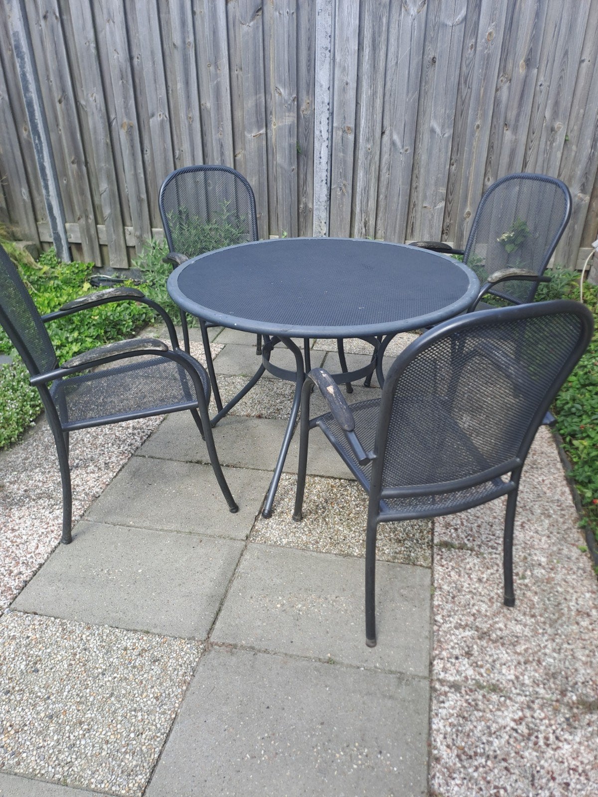 Tuinset strekmetaal ronde tafel 110cm (opknappertje), Tuin en Terras, Tuinsets en Loungesets, Ophalen, 4 zitplaatsen, Gebruikt