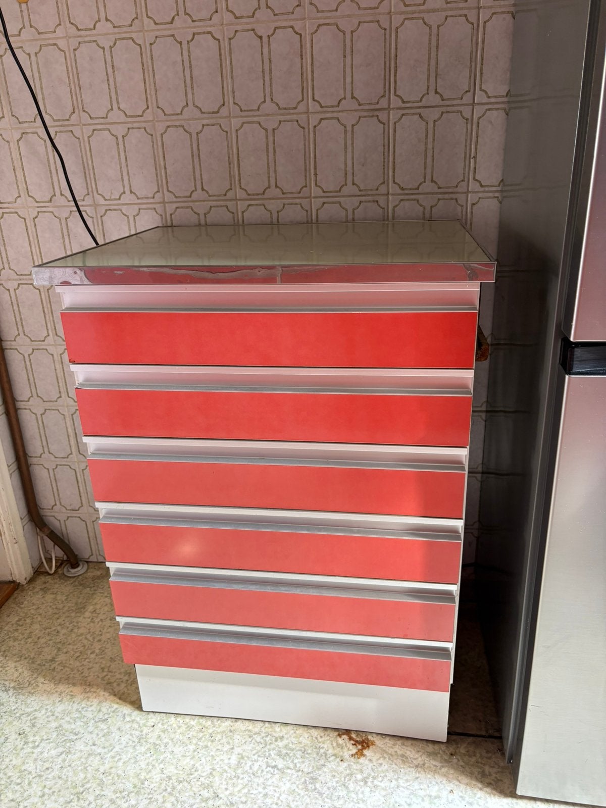 Originele Vintage Jaren 70 Ladekast,Keukenblok (Space Age), Ophalen, Oranje, 50 tot 100 cm, Zo goed als nieuw