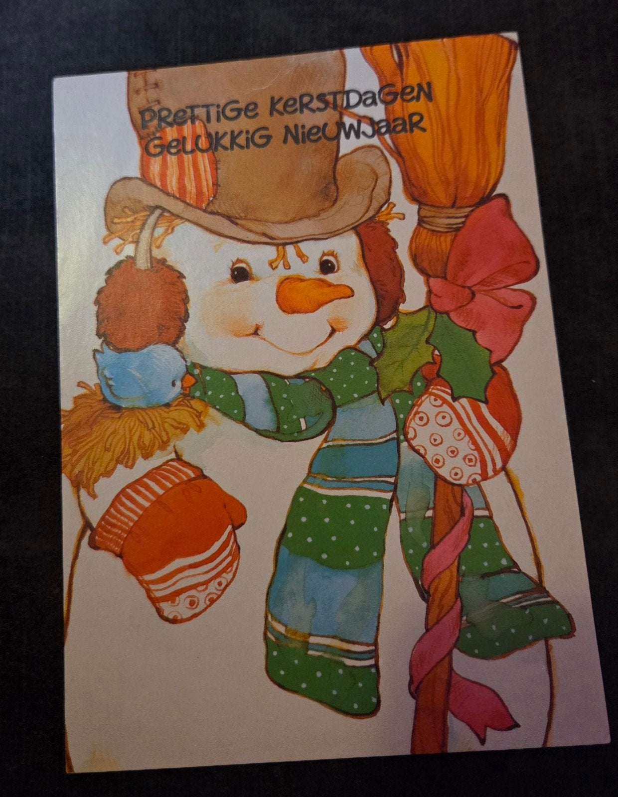 Vintage Kerstkaart Sneeuwpop, Verzenden, 1980 tot heden, Gelopen, Feest(dag)