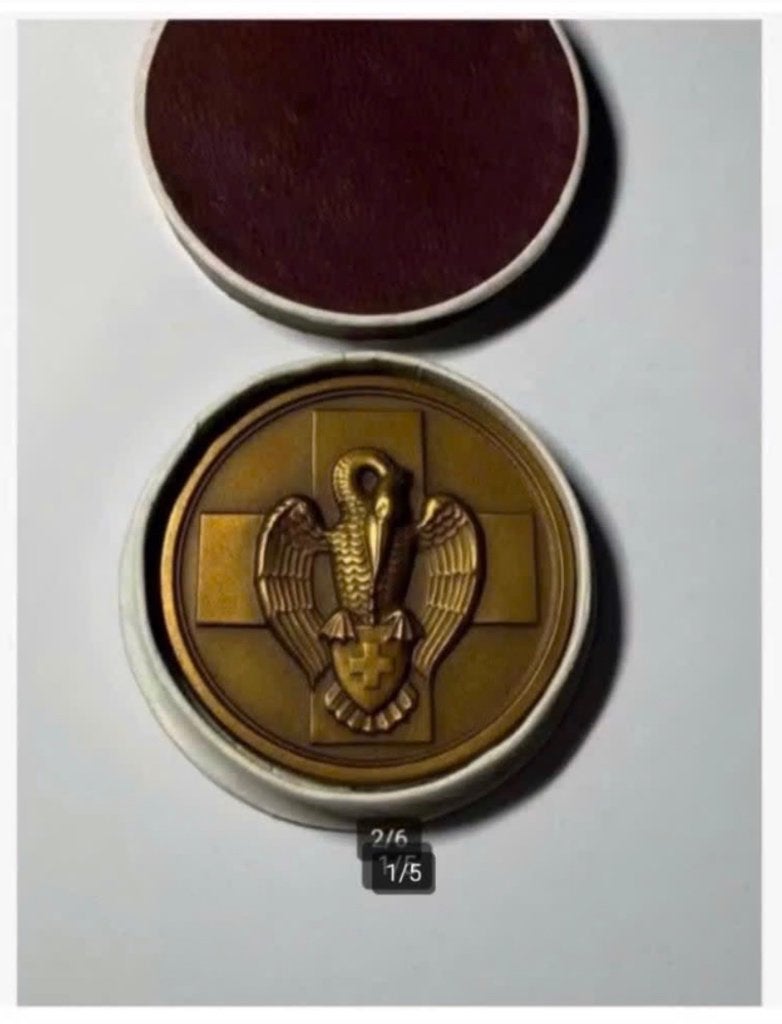 Penning Belgische Rode Kruis 5 cm in origineel doosje, Ophalen of Verzenden, Overige materialen