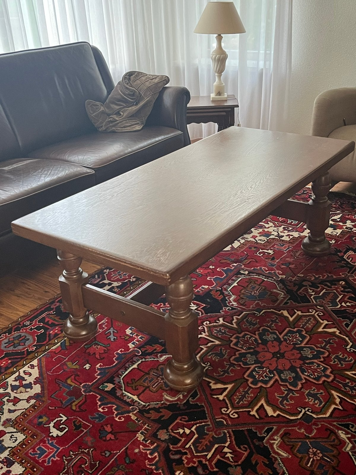 Robuuste eikenhouten salontafel - Klassieke stijl, Ophalen, 50 – 75, Gebruikt, 100 tot 150 cm