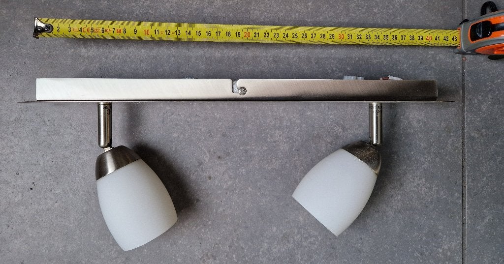 Plafond-muur lamp dubbel, Huis en Inrichting, Ophalen of Verzenden, Gebruikt, Glas, G9