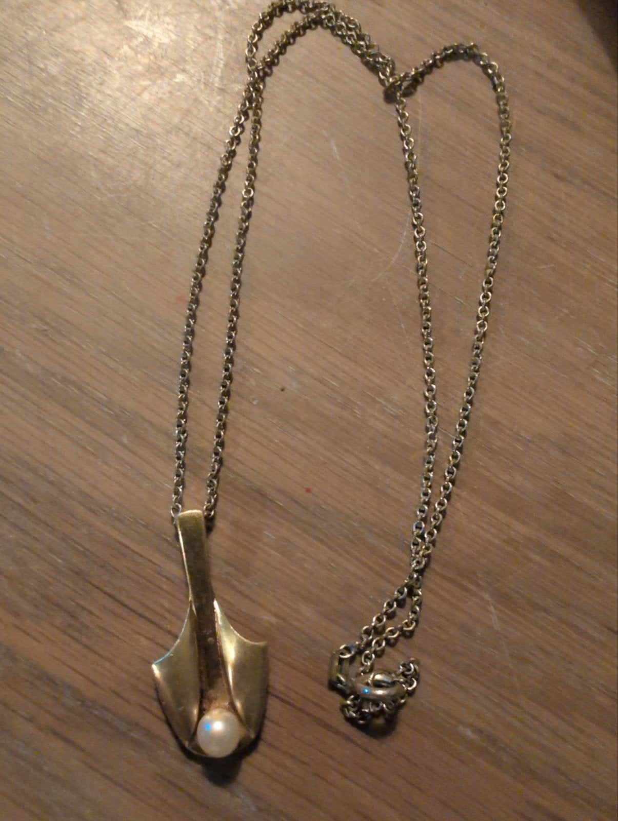 Vintage Duitse Doublé (Verguld) Hanger met Parel en Ketting, Ophalen, Goud, Overige materialen