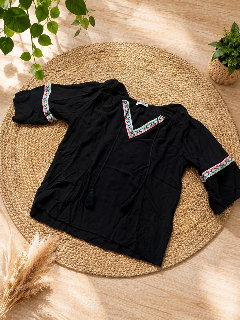 Toffe ibiza blouse mtL/40, Maat 38/40 (M), Zwart, Ophalen of Verzenden, Zo goed als nieuw