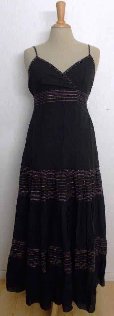 Bohemian/Ibiza/hippie zwarte stroken maxi jurk! S, Kleding | Dames, Jurken, Verzenden, Zwart, Zo goed als nieuw, Maat 36 (S)