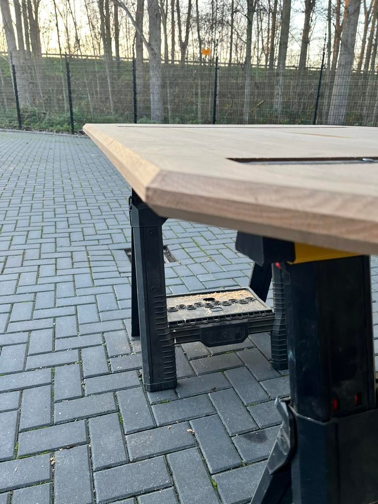 Rechthoekige eettafel 140x90x3 dubbel verjongd eiken, Huis en Inrichting, Tafels | Eettafels, Ophalen, 100 tot 150 cm, Eikenhout
