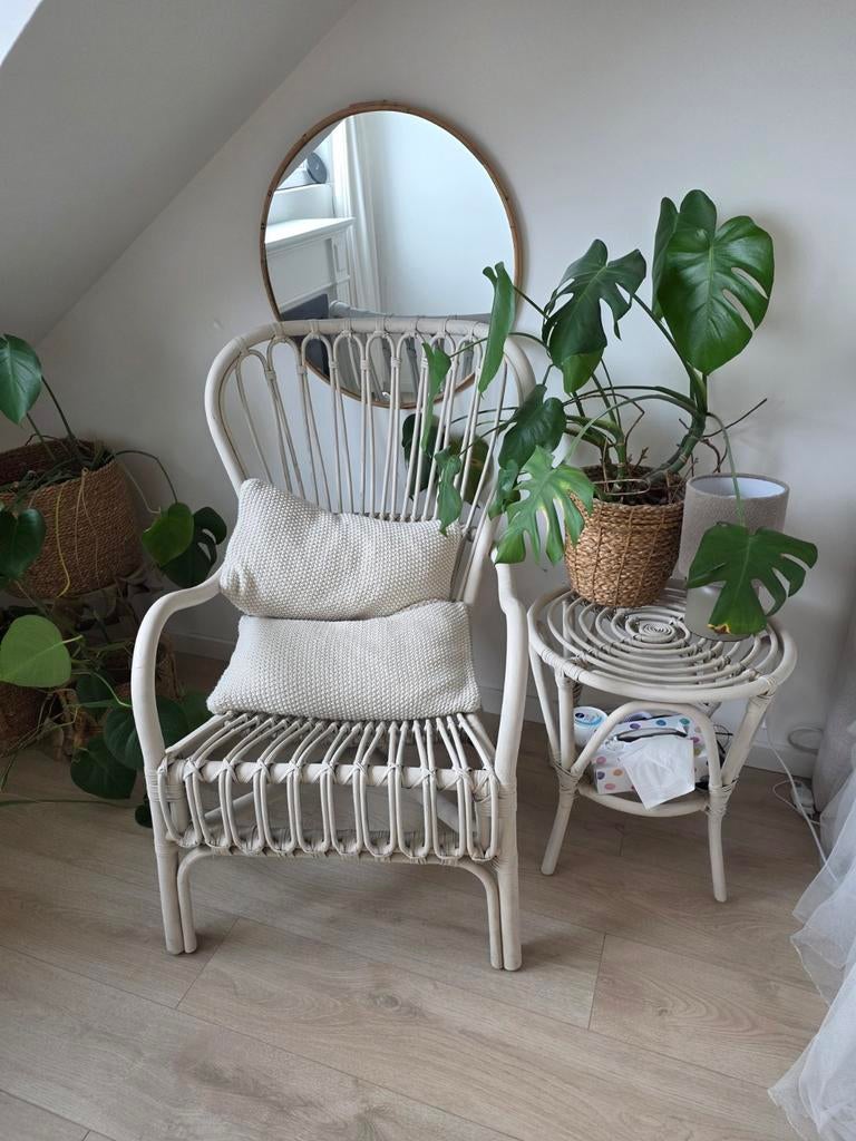 Ikea stoel + retro bijzettafeltje, jute kleur, Ophalen, Gebruikt, Bruin, Eén