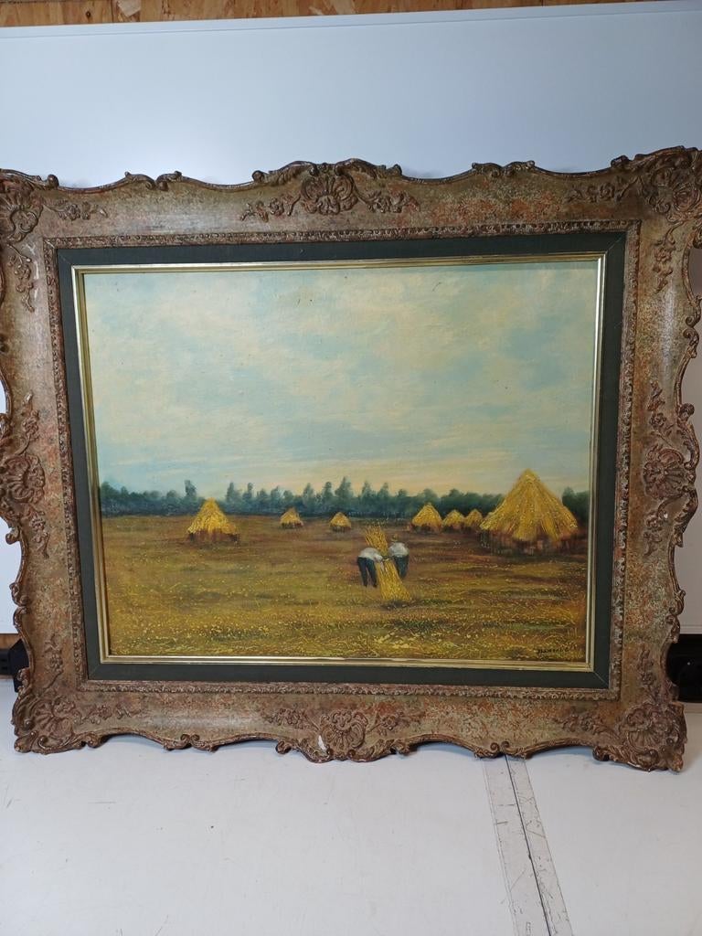 Landelijk tafereel met korenschoven, Denennis.A., Antiek en Kunst, Kunst | Schilderijen | Klassiek, Ophalen of Verzenden