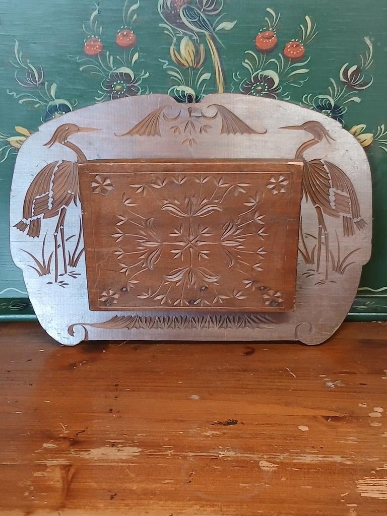 Vintage Houten Brievenhouder houtsnijwerk met vogels, Ophalen of Verzenden