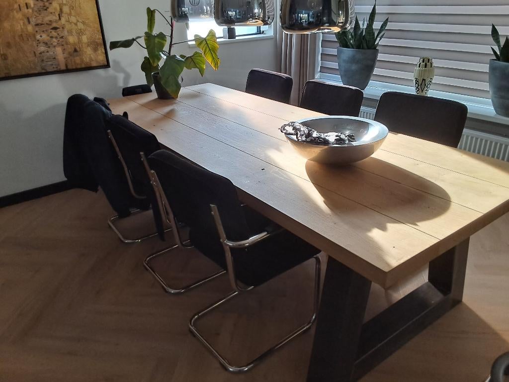 6 eetkamerstoelen ribstof zwart, Zwart, Ophalen of Verzenden, Zo goed als nieuw, Metaal