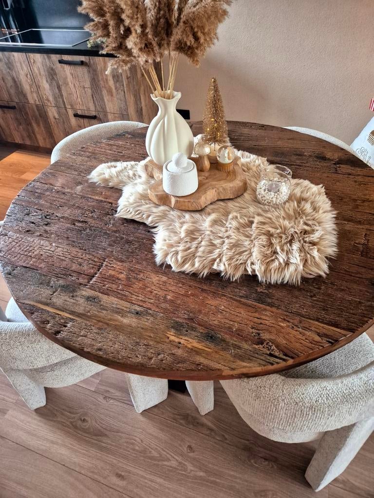 Robuuste ronde tafel 140cm wagonhout, Huis en Inrichting, Tafels | Eettafels, Ophalen