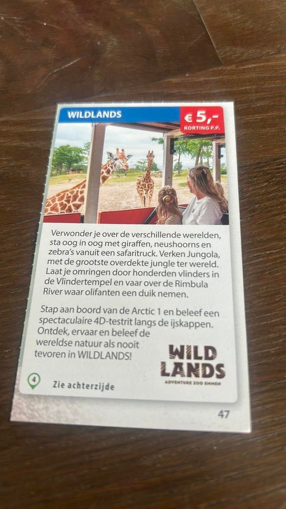 5 euro korting pp bij wildlands, Tickets en Kaartjes, Kortingen en Cadeaubonnen, Drie personen of meer, Kortingsbon