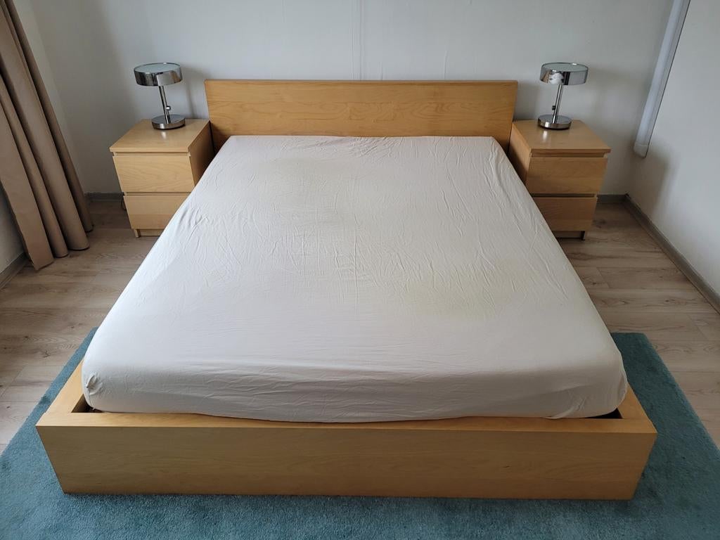 Ikea Malm bedframe 160x200, Ophalen, Gebruikt, Bruin, Tweepersoons