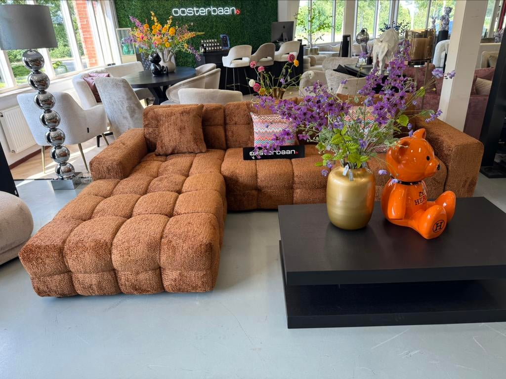Luxe Velvet Teddy Loungebank Yently 200x300cm Cinnamon NIEUW, Huis en Inrichting, Banken | Bankstellen, Oosterbaan, 250 tot 300 cm