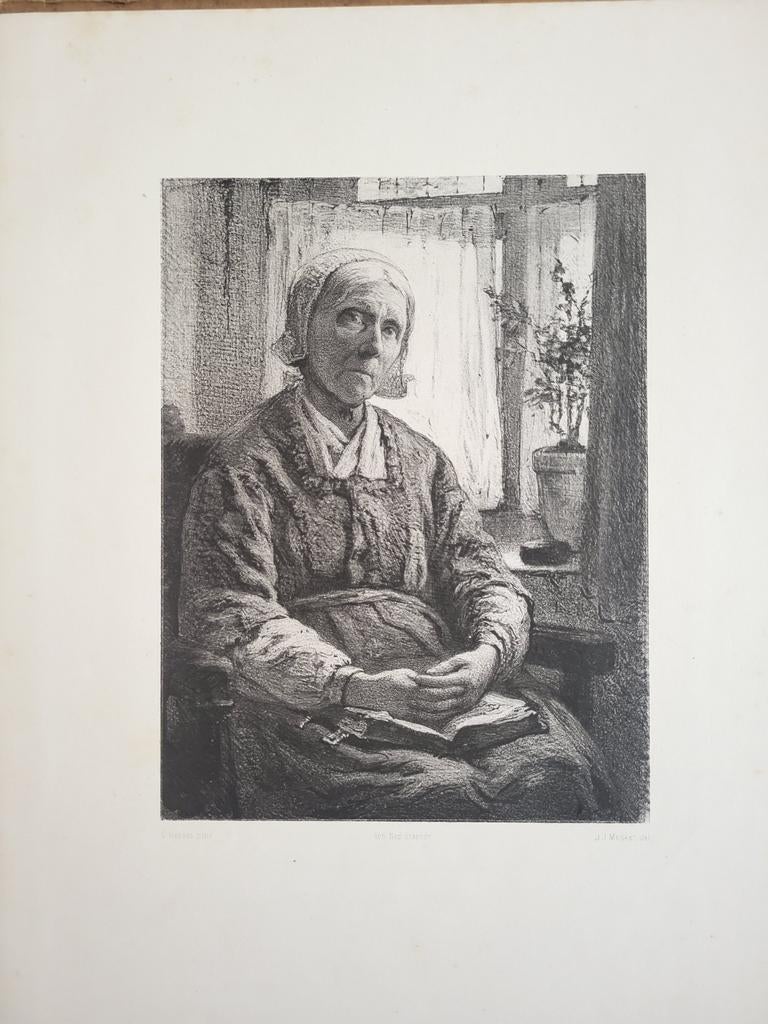 Litho Vrouw in Meditatie J.J. Mesker naar G. Henkes 1838, Antiek en Kunst, Kunst | Etsen en Gravures, Ophalen of Verzenden