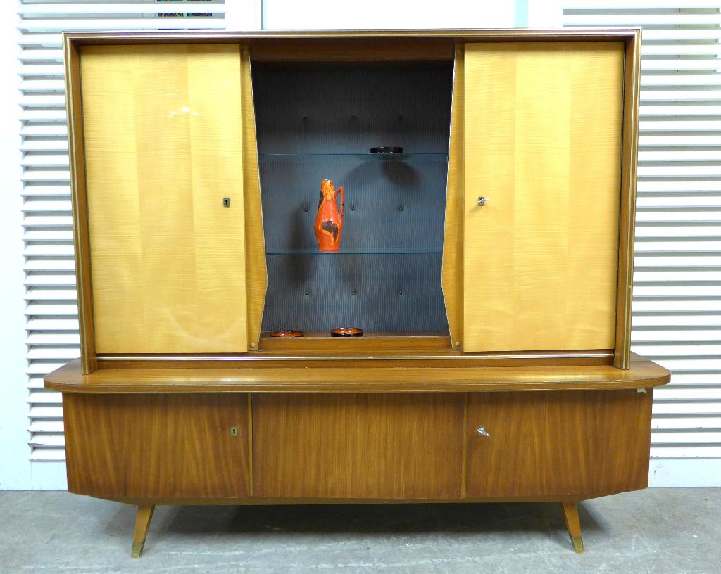 Prachtige vintage midcentury highboard buffetkast, Ophalen, Gebruikt, Met deur(en), Glas