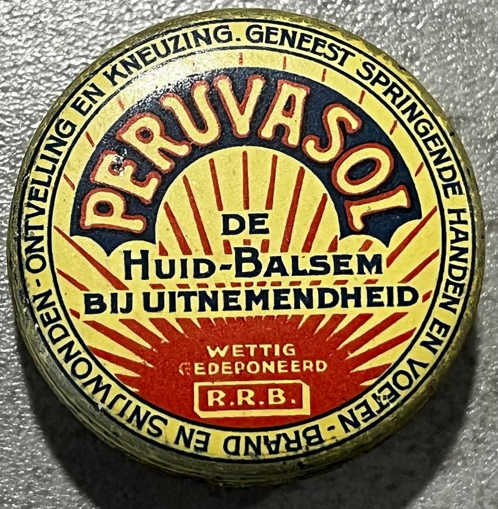 Vooroorlogs blikje  Peruvasol Baarn  huid balsem drogist, Verzamelen, Blikken, Ophalen of Verzenden, Zo goed als nieuw, Overige