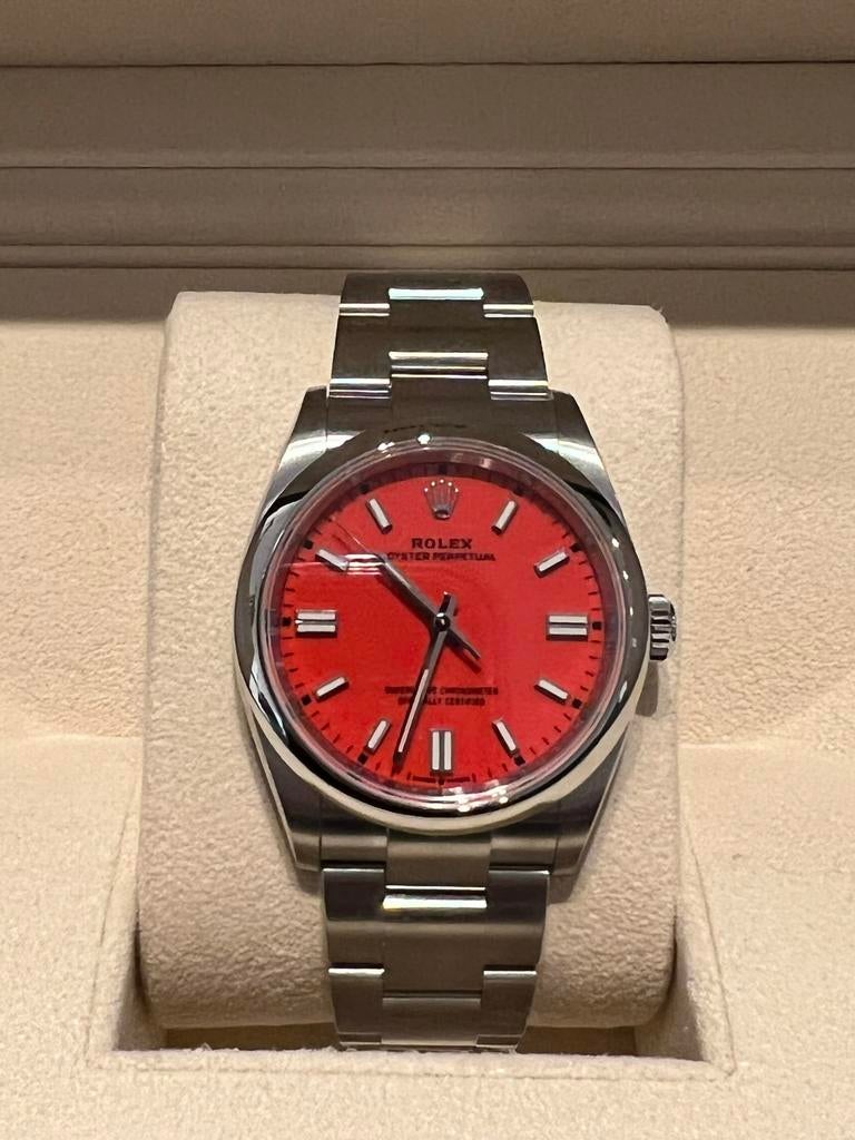 Rolex Oyster Perpetual 36 Coral-red  Discontinued 126000 New, Sieraden, Tassen en Uiterlijk, Horloges | Dames, Ophalen, Staal