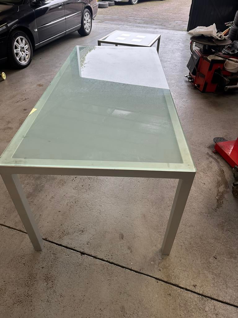 Eetkamertafel 200 bij 90 glas met metaal, Huis en Inrichting, Tafels | Salontafels, Ophalen, Gebruikt, 50 tot 100 cm, Rechthoekig