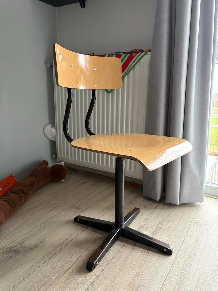Vintage kinder bureaustoel - Hout & Metaal, Ophalen, Gebruikt, Bruin, Eén