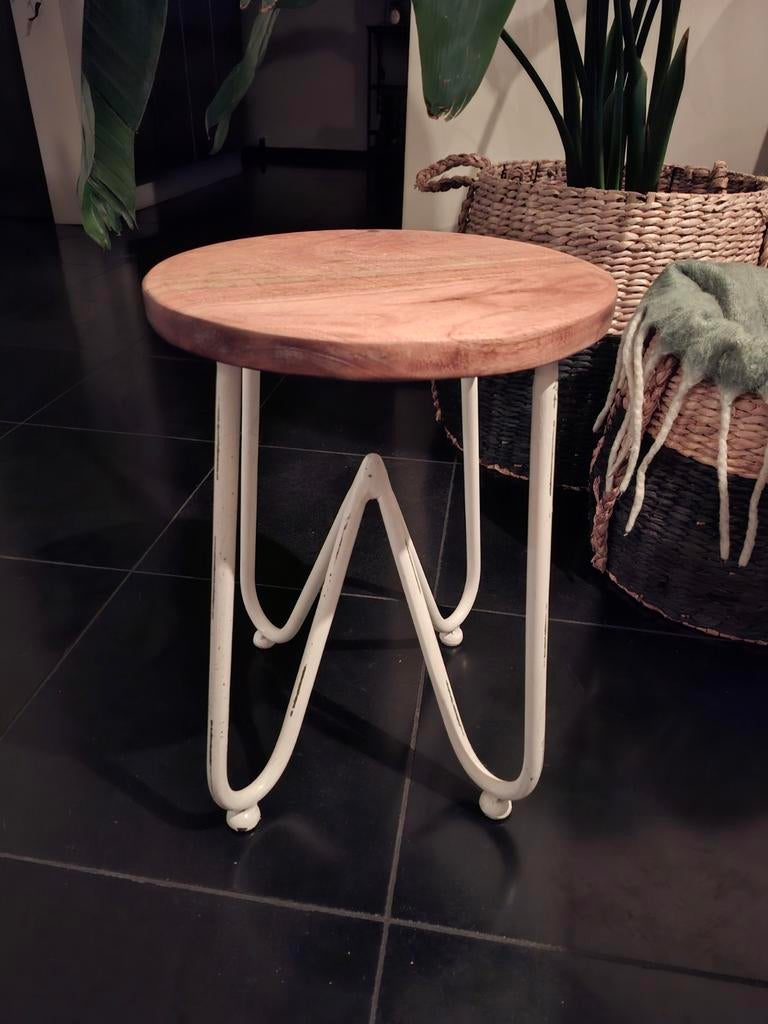 Loods5 Bijzettafel - Teakhout & Metaal, Minder dan 45 cm, Minder dan 55 cm, Gebruikt, Rond