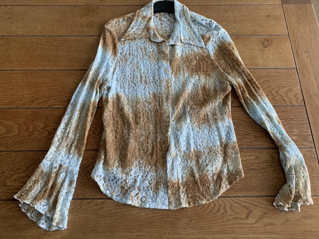Kanten blouse, ijsblauw/roestbruin, Ambiente, maat 40, Kleding | Dames, Maat 38/40 (M), Bruin, Ambiente, Ophalen of Verzenden