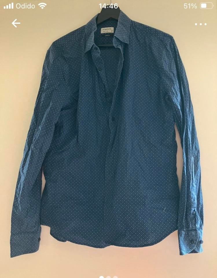 Blauw Stangata overhemd - Maat L, Kleding | Heren, Overhemden, Ophalen of Verzenden, Gedragen, Blauw, Halswijdte 41/42 (L)