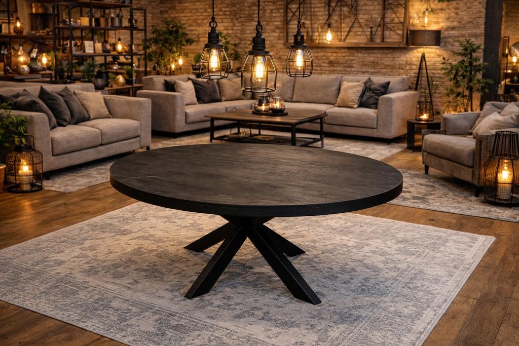 Eettafel ovaal 200 zwart gezandstraald blad direct leverbaar, 100 tot 150 cm, Nieuw, Mwonenenslapen@ziggo.nl, #Eettafel#Mangohout#200#Spinpoot#Zwart