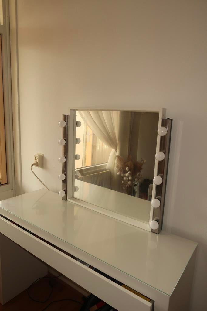 Kaptafel met spiegel en licht, Huis en Inrichting, Tafels | Kaptafels, Ophalen, Zo goed als nieuw, 50 tot 100 cm, Minder dan 100 cm