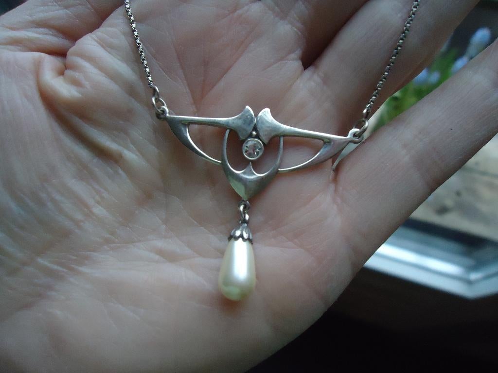 mooie echt zilveren choker ketting met pareltje klassiek 925, Met hanger, Ophalen of Verzenden, Zo goed als nieuw, Zilver