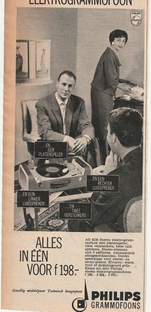 Retro reclame 1960 Philips platenspeler AG4156 handig, Verzenden, Overige typen