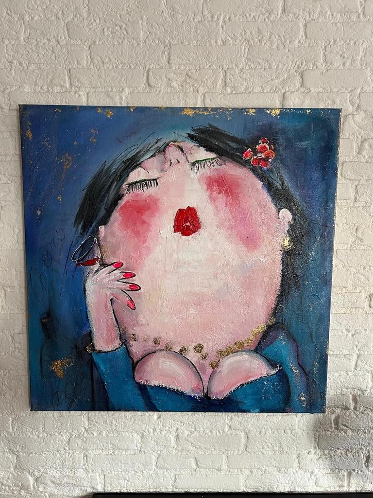 Moederdagtip! Schilderij 'Proost op mezelf' 1x1m, Ophalen of Verzenden