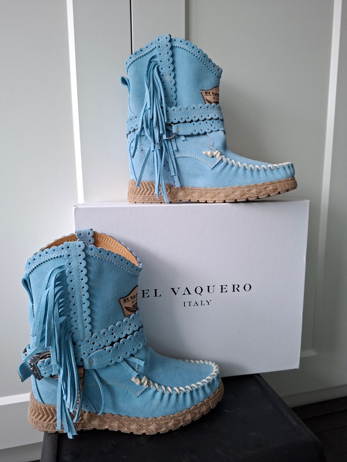 Nieuwe El Vaquero Ibiza Boho Laarzen Mt. 39 Suede, Blauw, Lage of Enkellaarzen, Nieuw, Ophalen of Verzenden