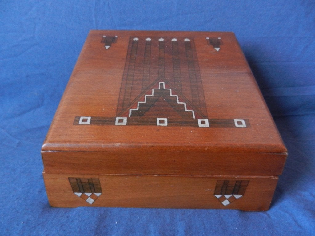 Houten doos m. geometrische motieven Weense Deco stijl, Ophalen of Verzenden