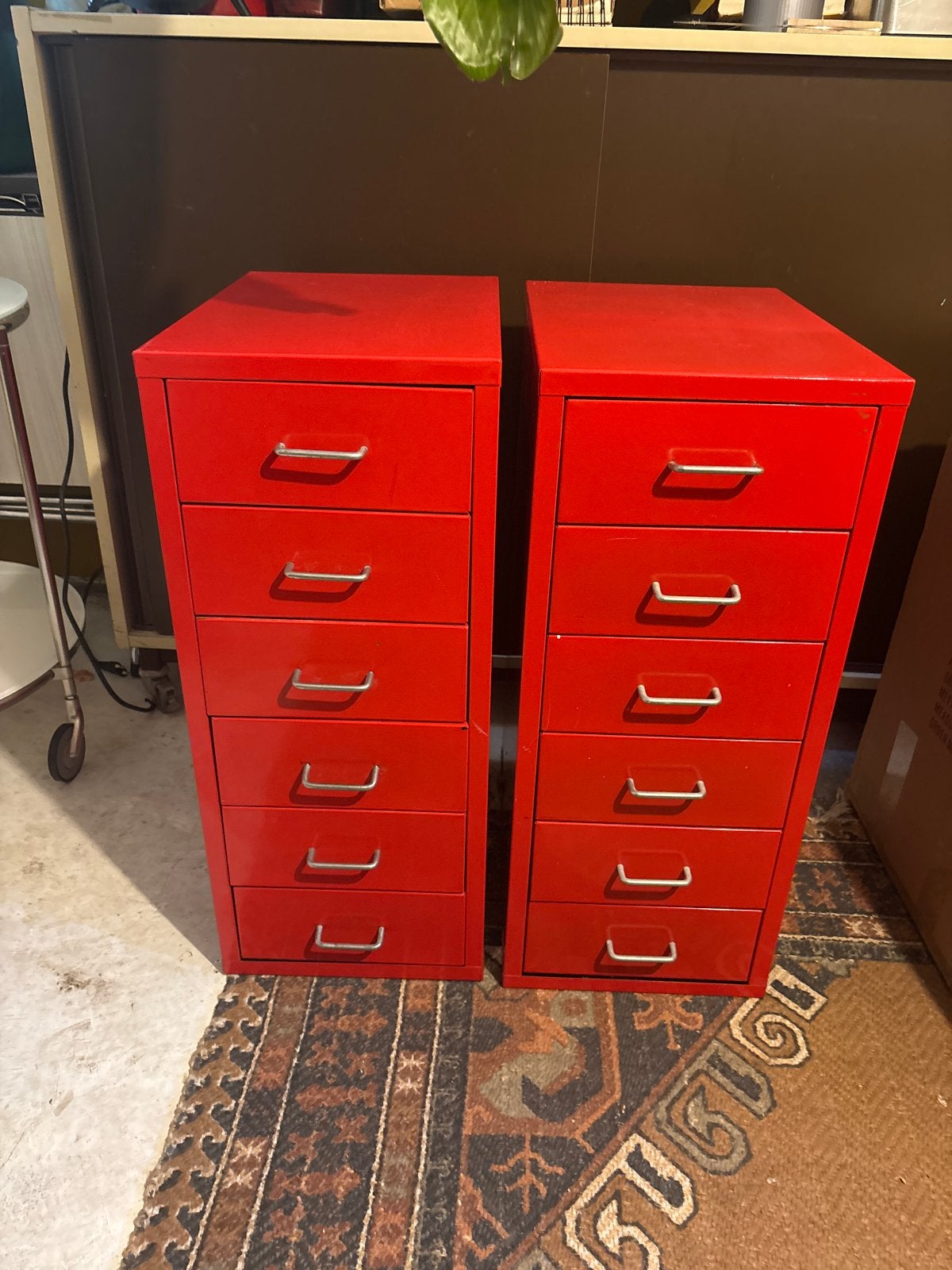 2x IKEA Lade Kastjes Rood Metaal “Helmer”, Ophalen, Minder dan 50 cm, Gebruikt, 5 laden of meer